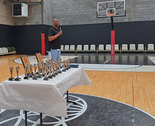 London Thunder Steve Bucknall Speaking at Awards Night 2023 Basketball England